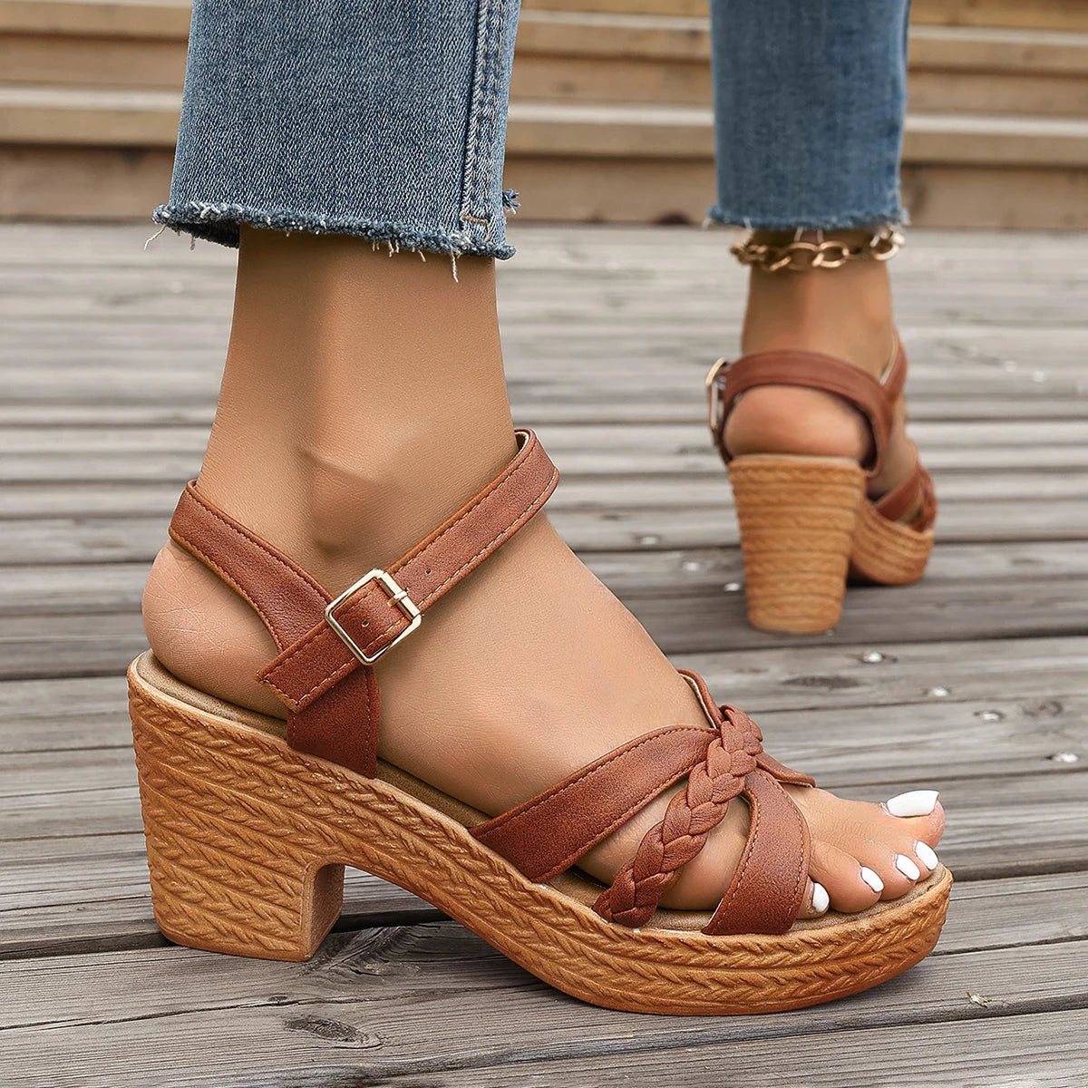 MZYAAN™ Ankle Strap Platform Heels