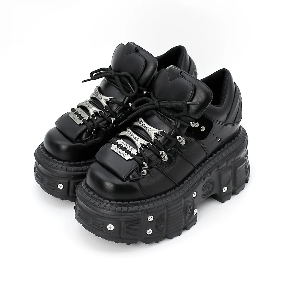 Women's Punk Style Lace-Up Platform Boots - Gothic Rock Ankle Sneakers