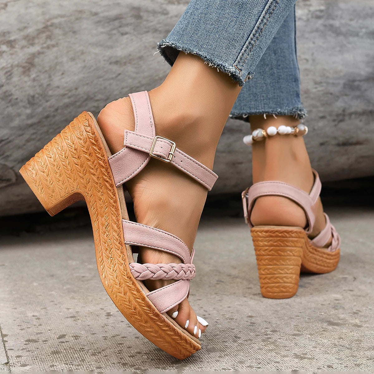 MZYAAN™ Ankle Strap Platform Heels